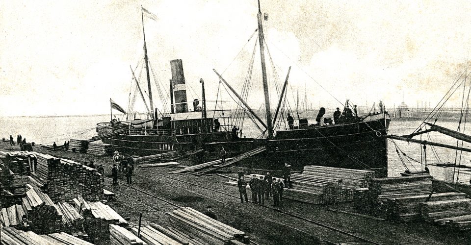 View of Liepājas port. Postcard, early 20th century