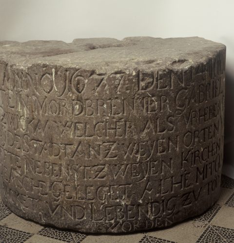 Stone base of a pillory. 1677