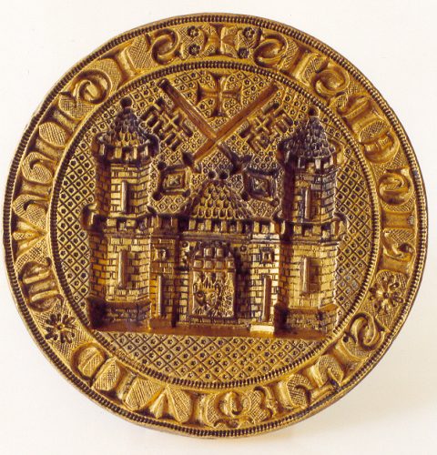 Rīgas pilsētas lielā zīmoga spiednis ar pilsētas ģerboni, 1347. g.